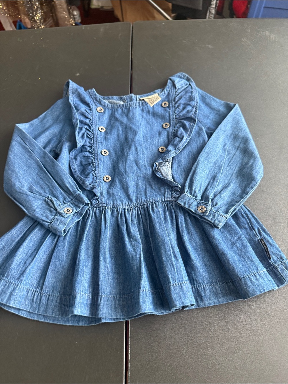 Calvin Klein Jeans Girls Blue Denim Ruffle Dress Top